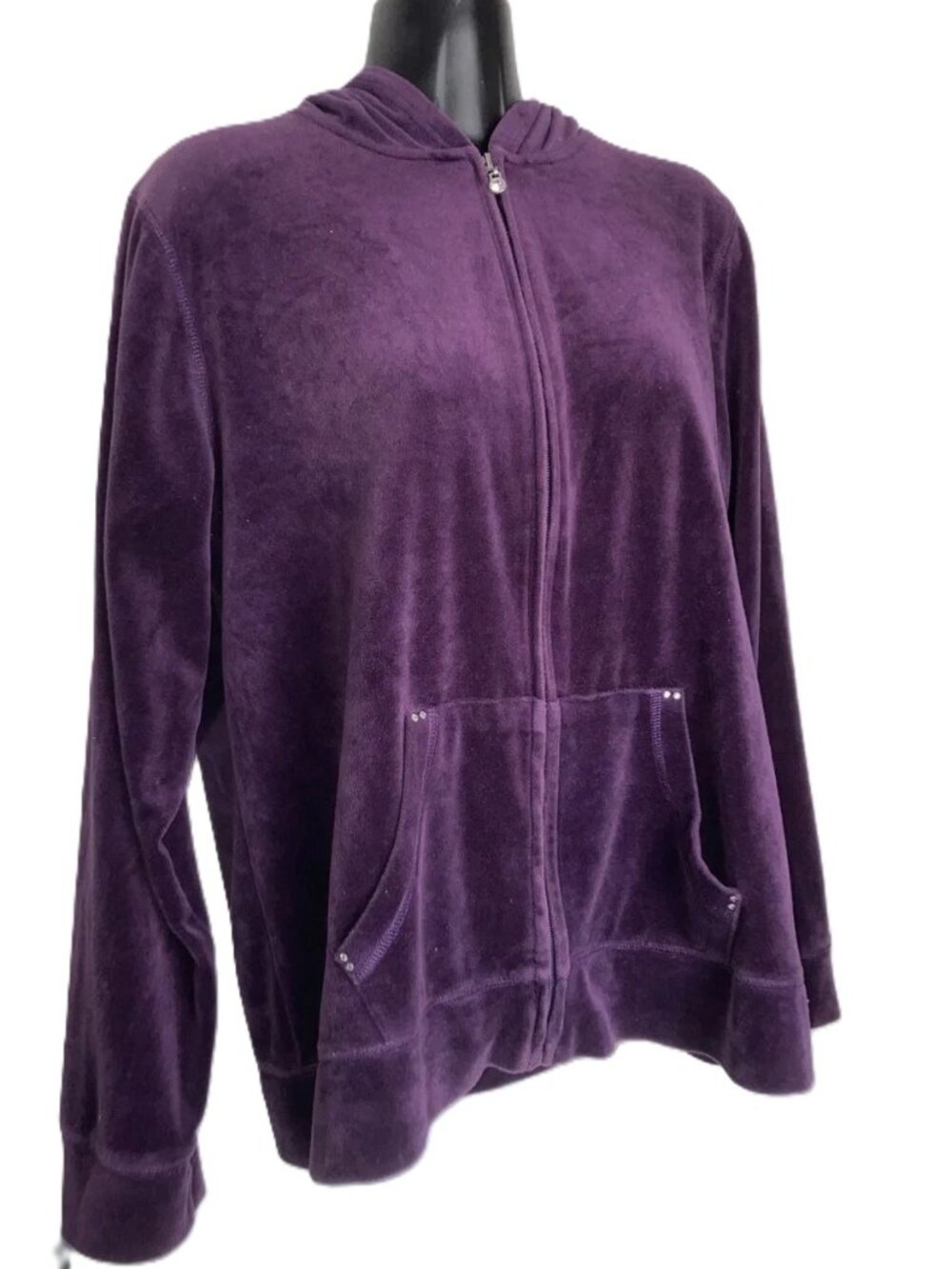 STYLE & CO SPORT Maroon Velour Rhinestone Zip Up Hoodie Long Sleeves Womens XL